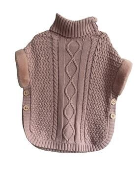 Isaac Mizrahi New York Girls 5-6 Pink Cable Knit Turtleneck Poncho Faux Fur